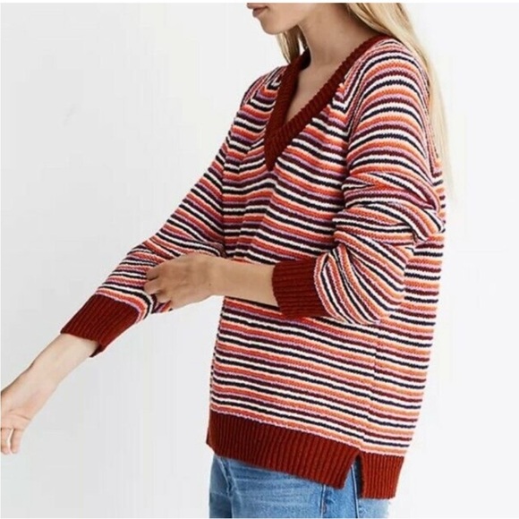 Madewell 100% cotton Striped V-Neck Sweater - Picture 2 of 9
